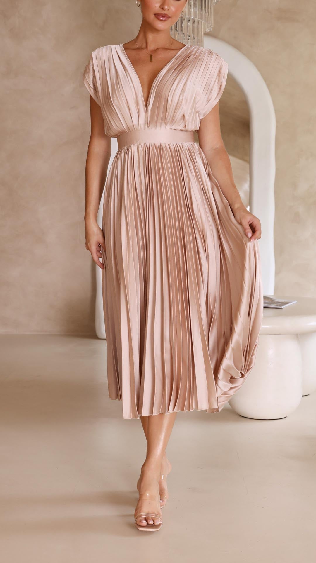 Maria | Women’s Pleated V-Neck Maxi Dress