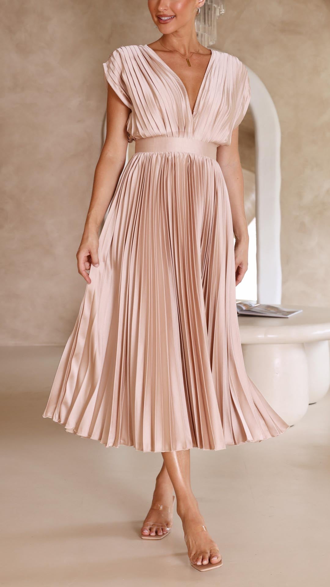 Maria | Women’s Pleated V-Neck Maxi Dress
