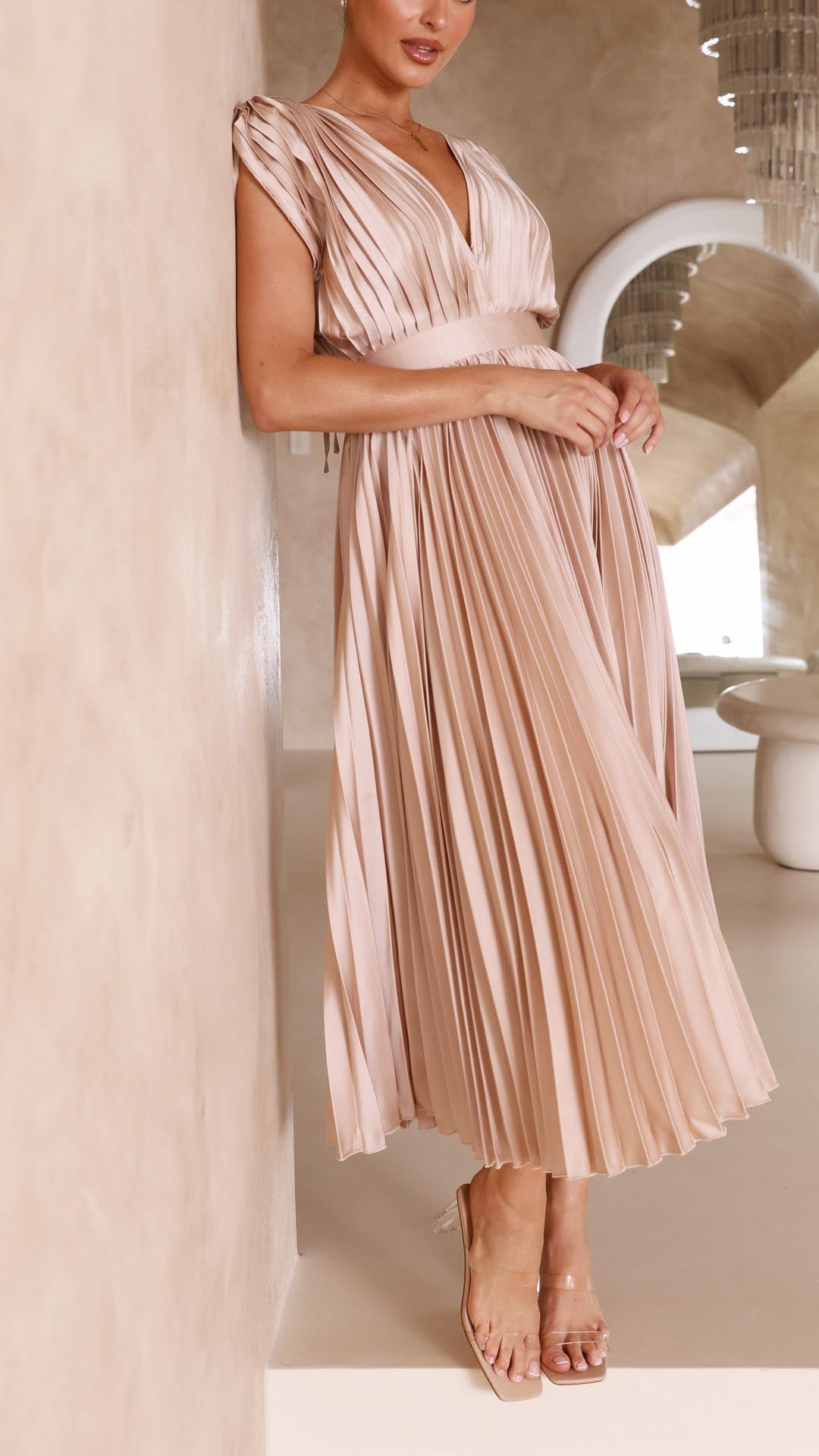 Maria | Women’s Pleated V-Neck Maxi Dress