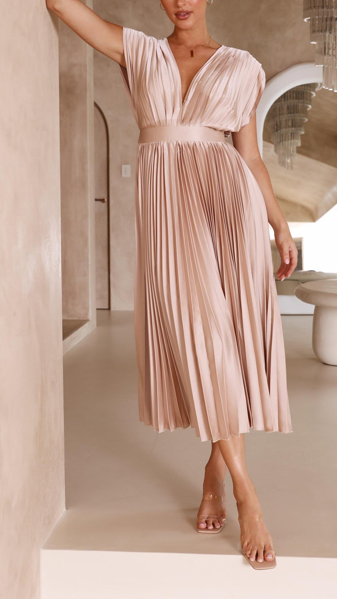 Maria | Women’s Pleated V-Neck Maxi Dress