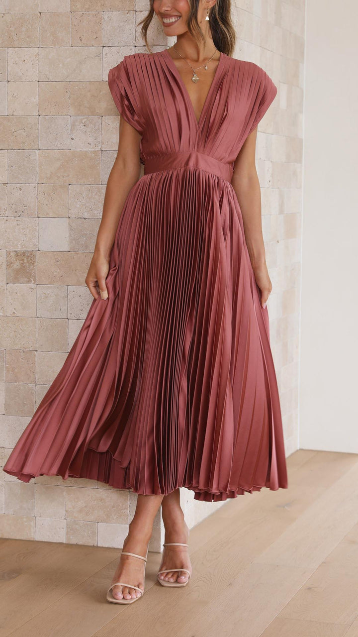 Maria | Women’s Pleated V-Neck Maxi Dress