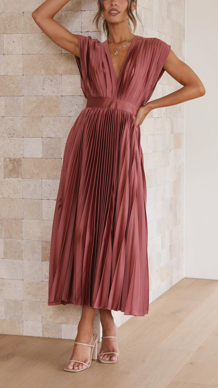 Maria | Women’s Pleated V-Neck Maxi Dress