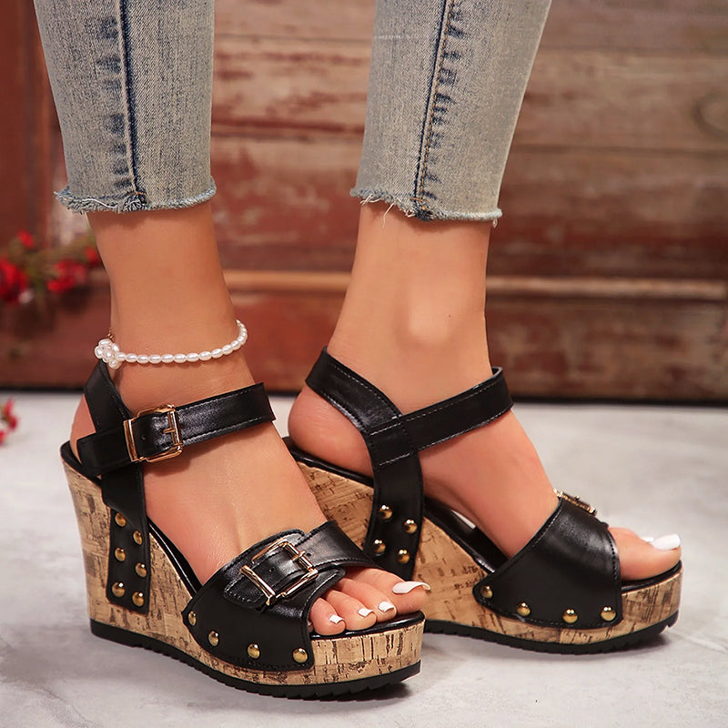 Adelaide | Women's Elegant Rivet Wedge Sandals