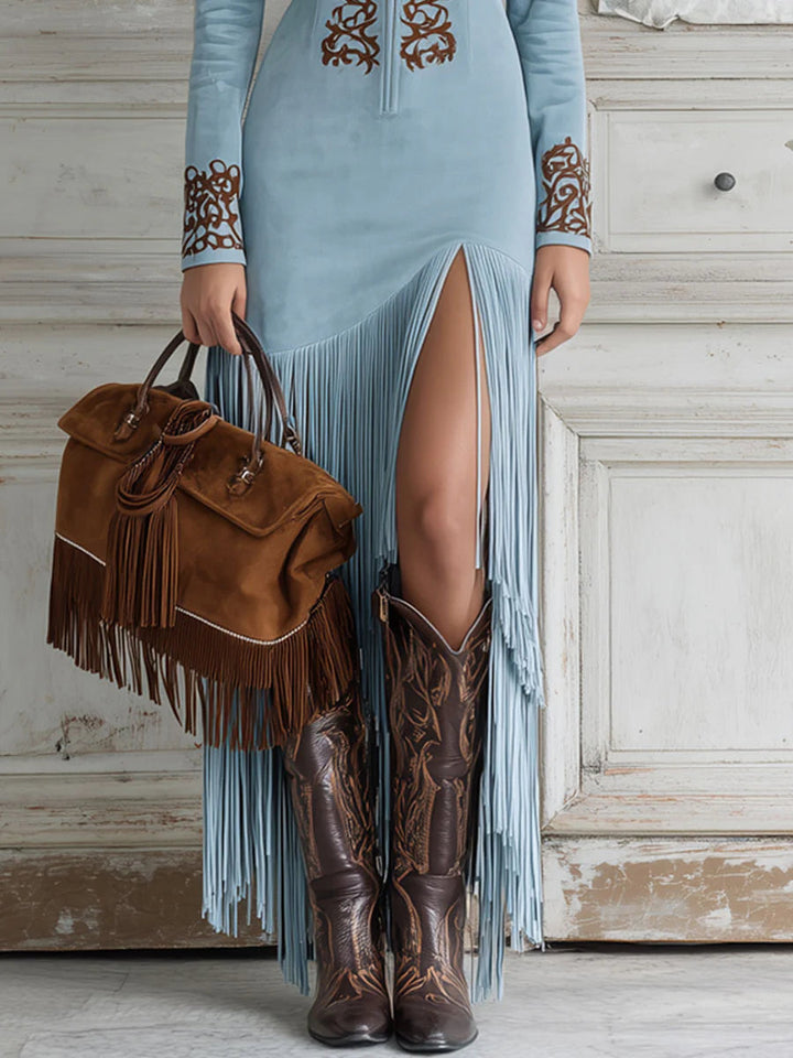 Meadow | Women’s Elegant Fringe Hem Maxi Dress