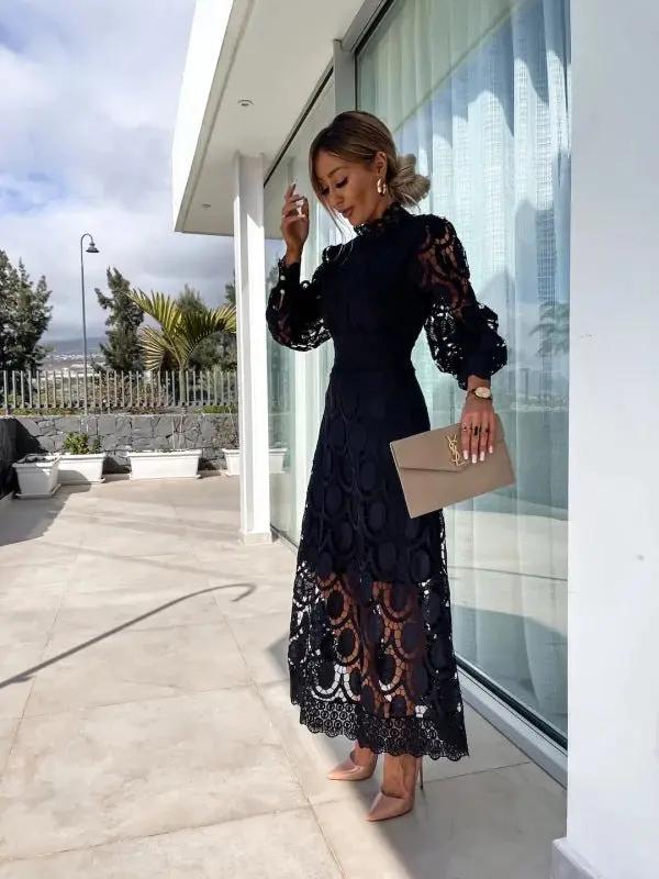 Whitley | Women’s High Neck Lace Maxi Dress