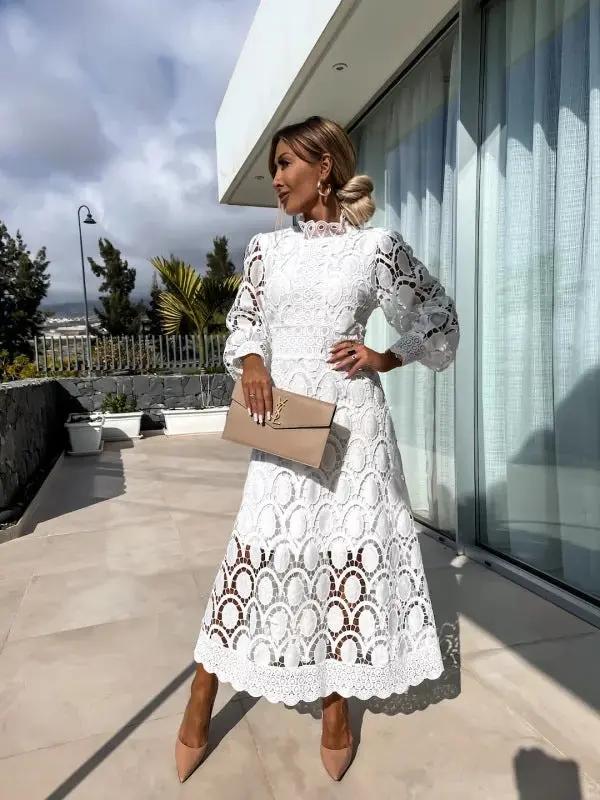 Whitley | Women’s High Neck Lace Maxi Dress