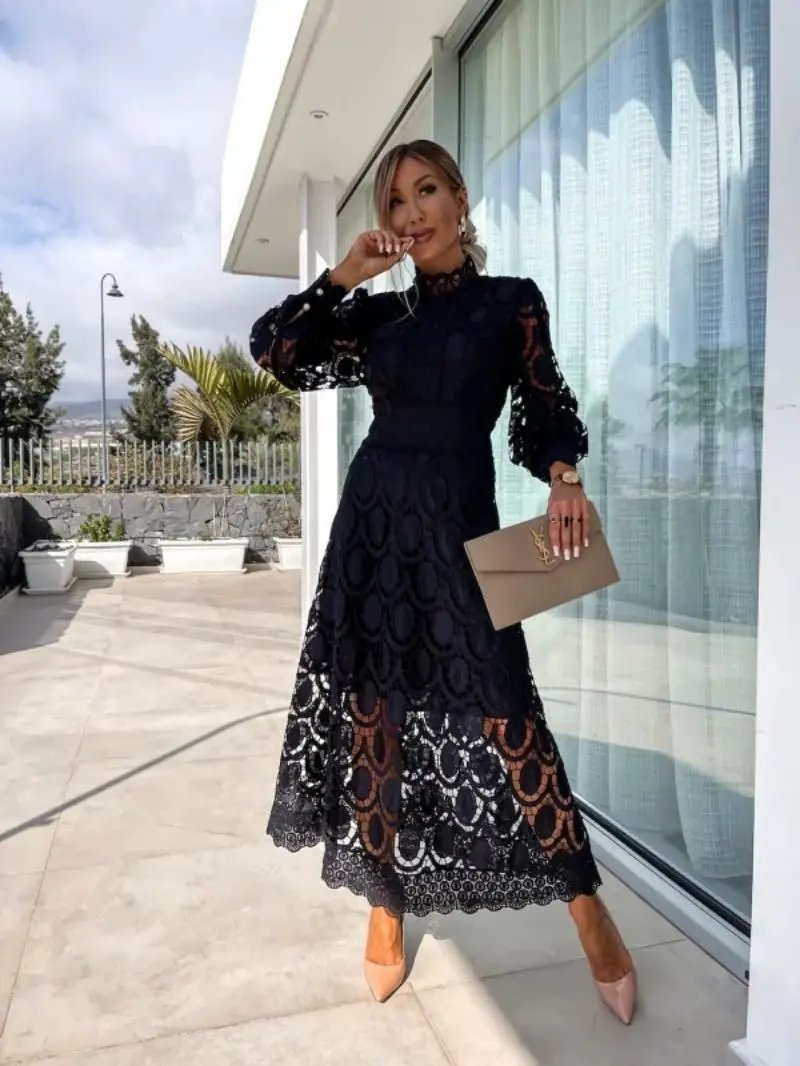 Whitley | Women’s High Neck Lace Maxi Dress