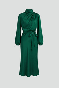 Charlotte | Women's Mock Neck Satin Midi Dress