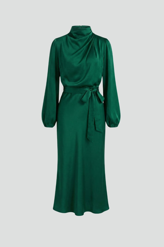 Charlotte | Women's Mock Neck Satin Midi Dress