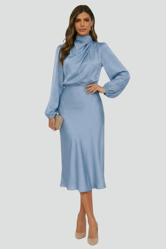Charlotte | Women's Mock Neck Satin Midi Dress