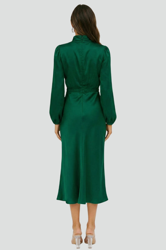 Charlotte | Women's Mock Neck Satin Midi Dress