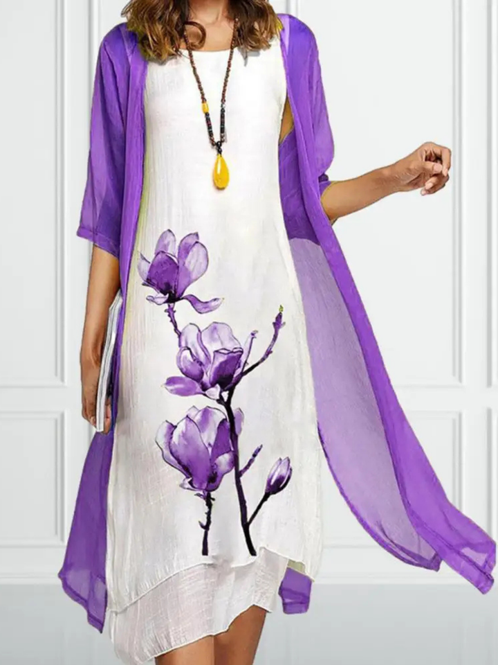 Ayla | Women's Layered Sleeveless Midi Dress With Chiffon Cardigan Set