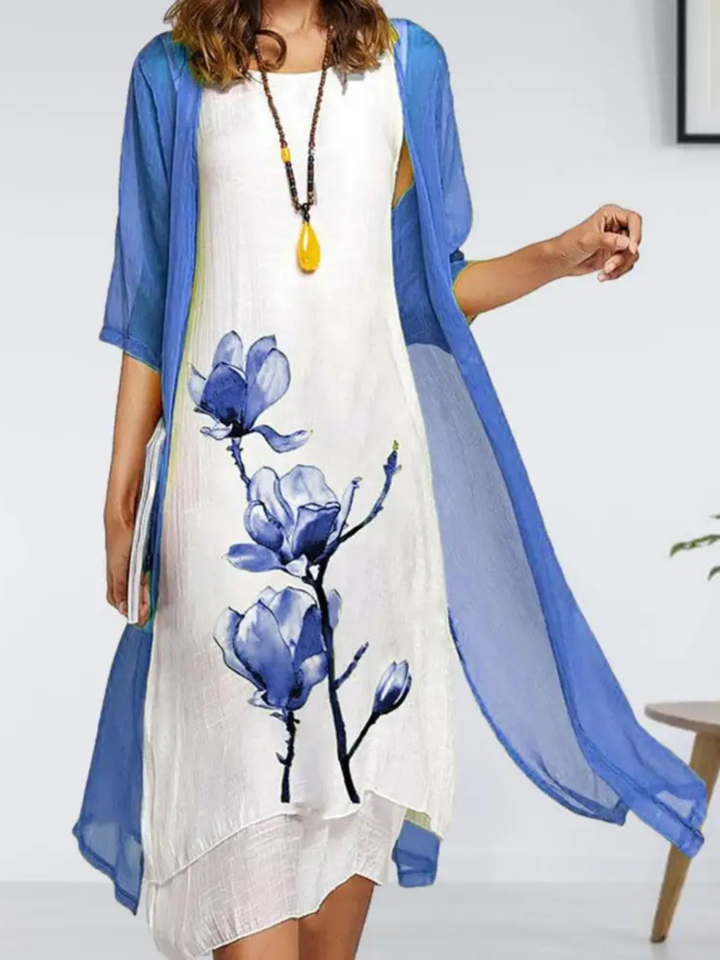 Ayla | Women's Layered Sleeveless Midi Dress With Chiffon Cardigan Set