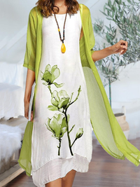 Ayla | Women's Layered Sleeveless Midi Dress With Chiffon Cardigan Set