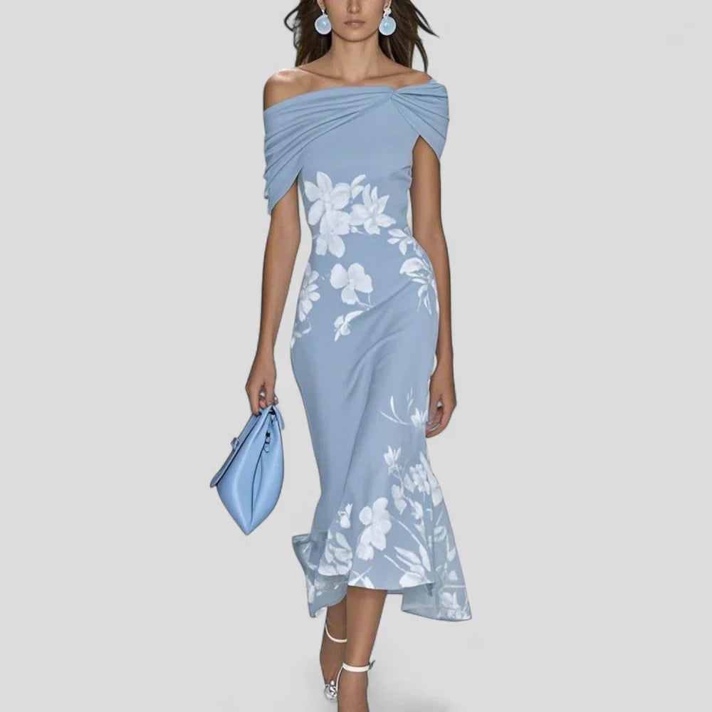 Audrey | Women’s Summer Draped Bodice Floral Midi Dress