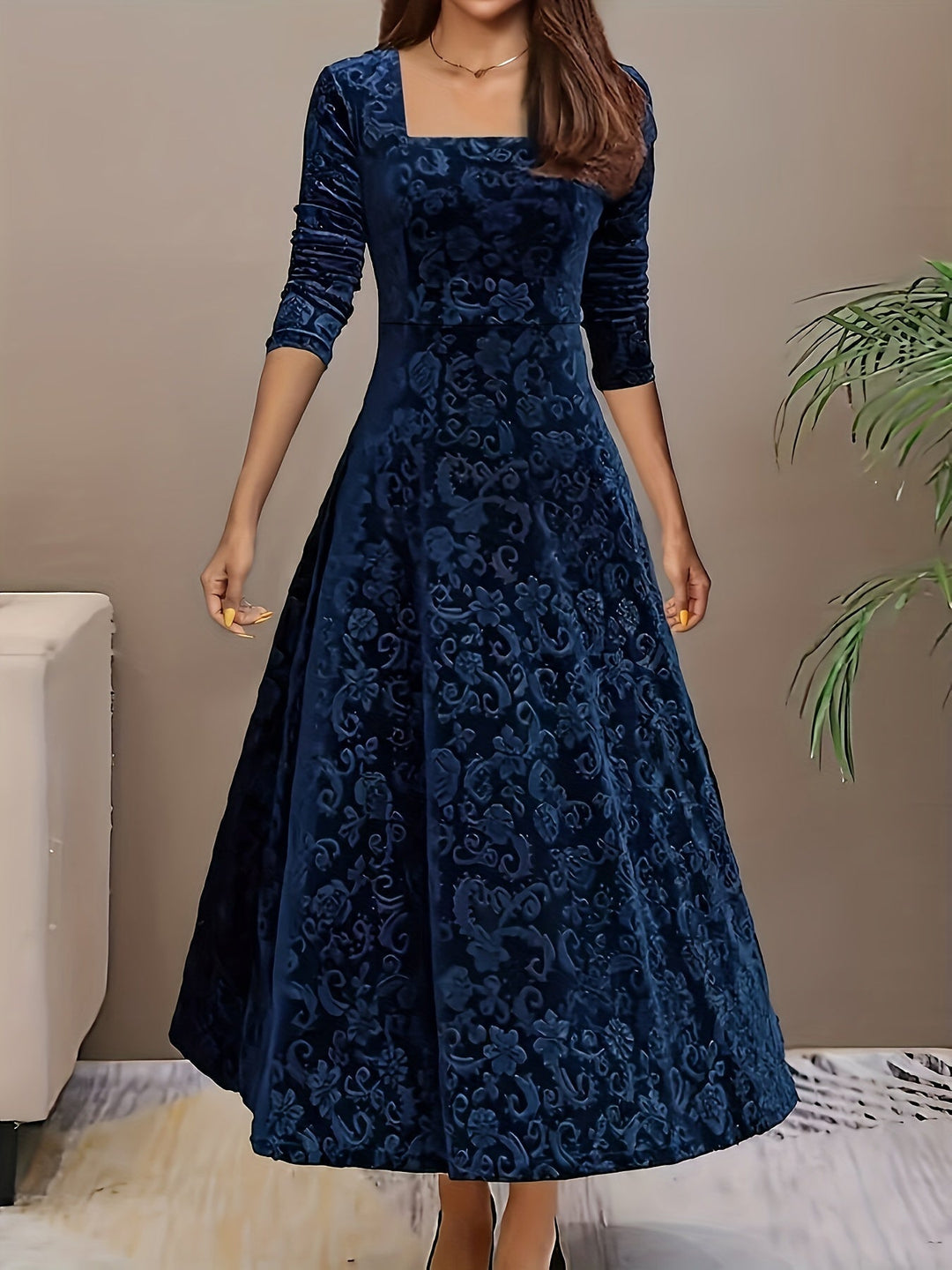 Raina | Women’s Square Neck Midi Dress