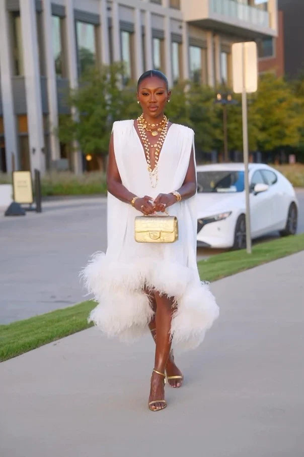 Romia | Women's Elegant Midi Feather Dress