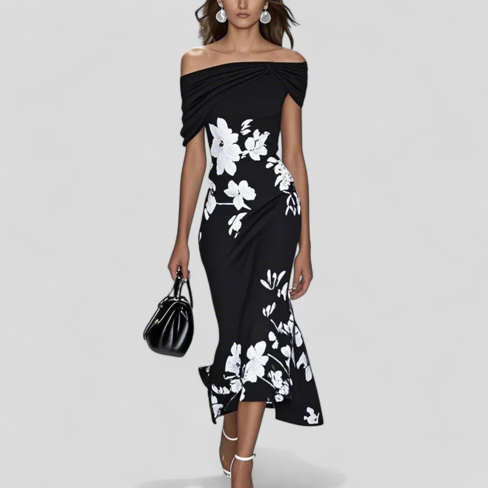 Audrey | Women’s Summer Draped Bodice Floral Midi Dress