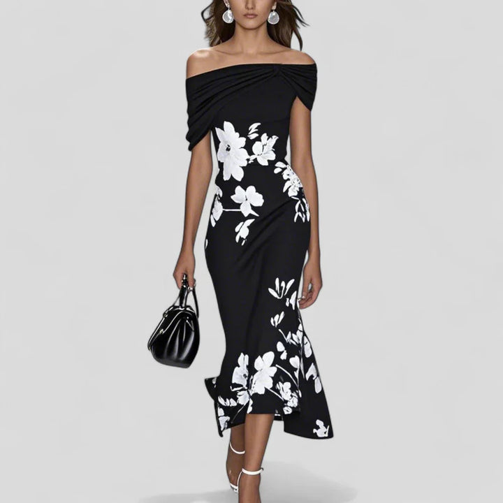 Audrey | Women’s Summer Draped Bodice Floral Midi Dress