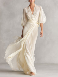 Sarah | Women's Chiffon Puff Sleeve Wrap Dress