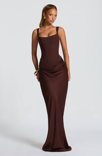 Ariel | Women's Elegant Draped Square Neck Maxi Dress
