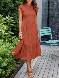 Paisley | Women's Casual Midi Dress with Ruffled Sleeves
