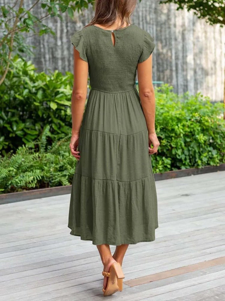 Paisley | Women's Casual Midi Dress with Ruffled Sleeves