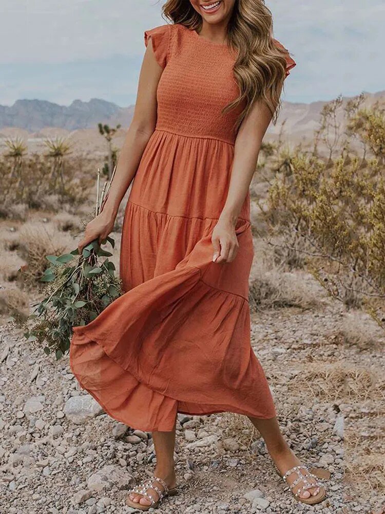 Paisley | Women's Casual Midi Dress with Ruffled Sleeves
