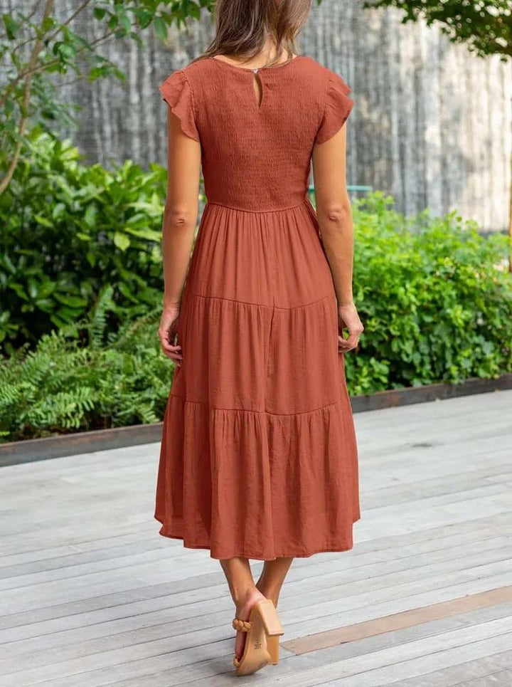 Paisley | Women's Casual Midi Dress with Ruffled Sleeves