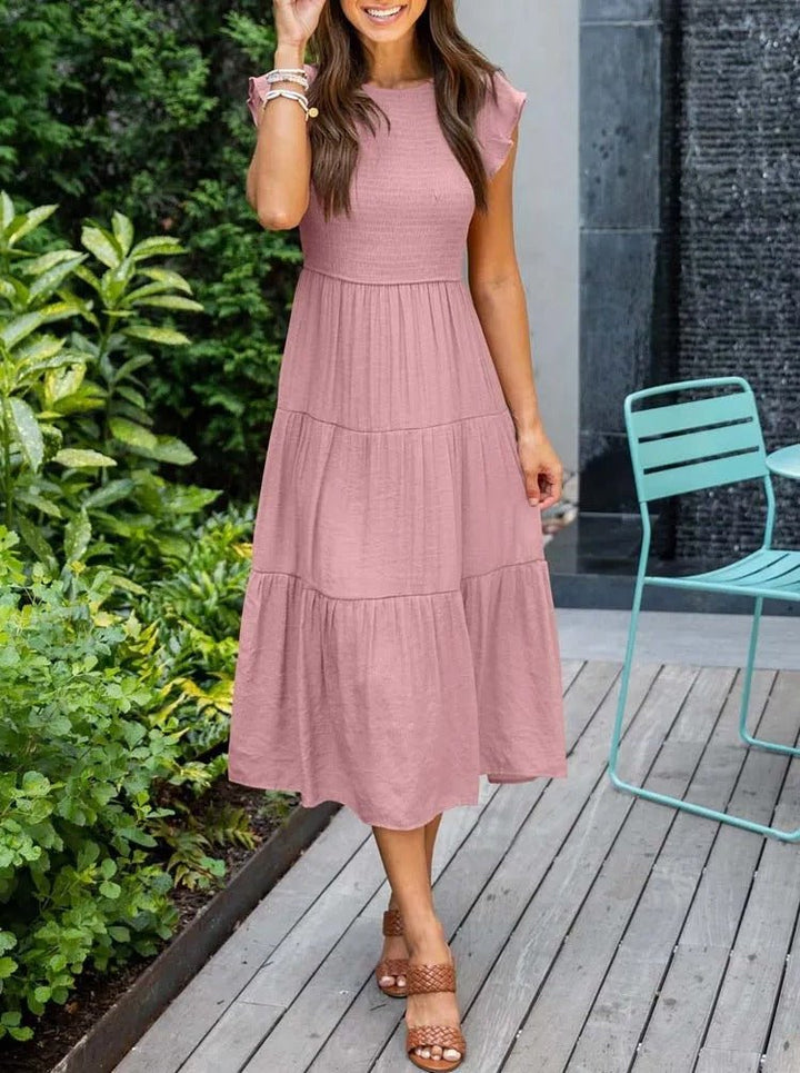 Paisley | Women's Casual Midi Dress with Ruffled Sleeves