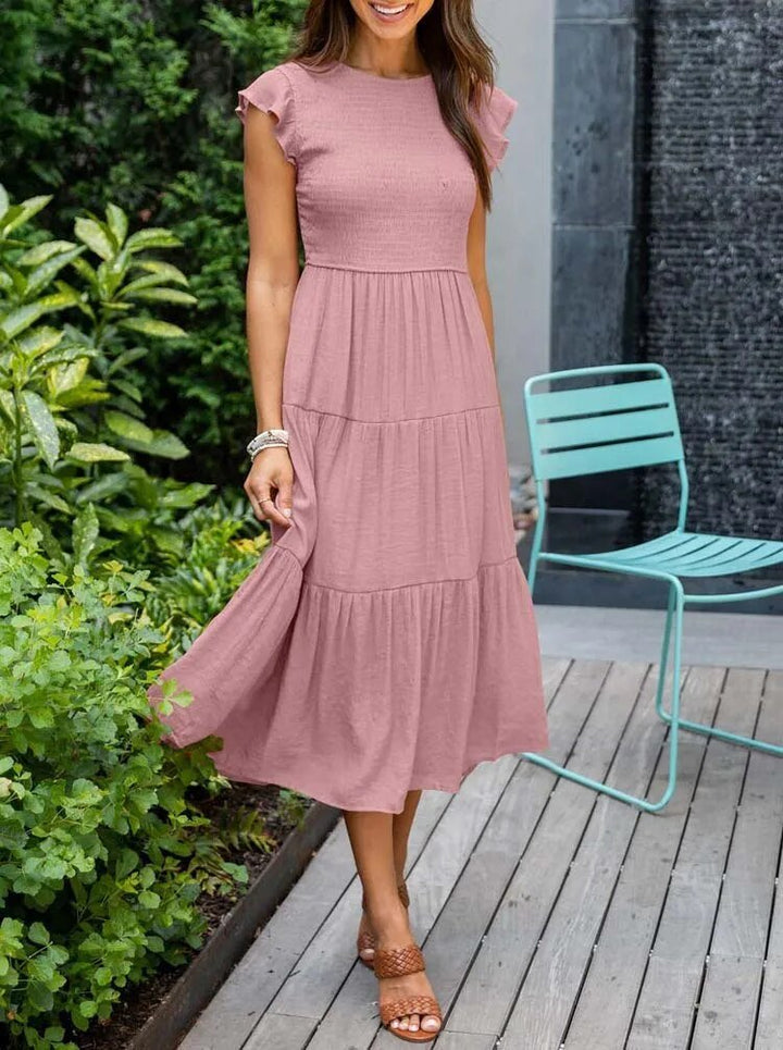 Paisley | Women's Casual Midi Dress with Ruffled Sleeves