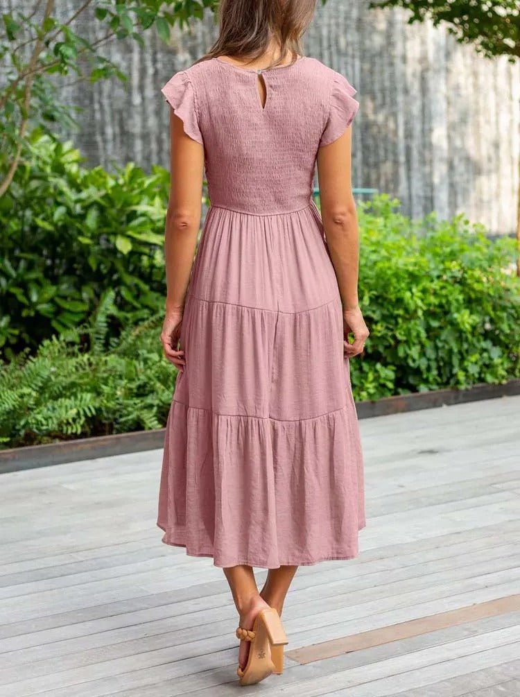 Paisley | Women's Casual Midi Dress with Ruffled Sleeves