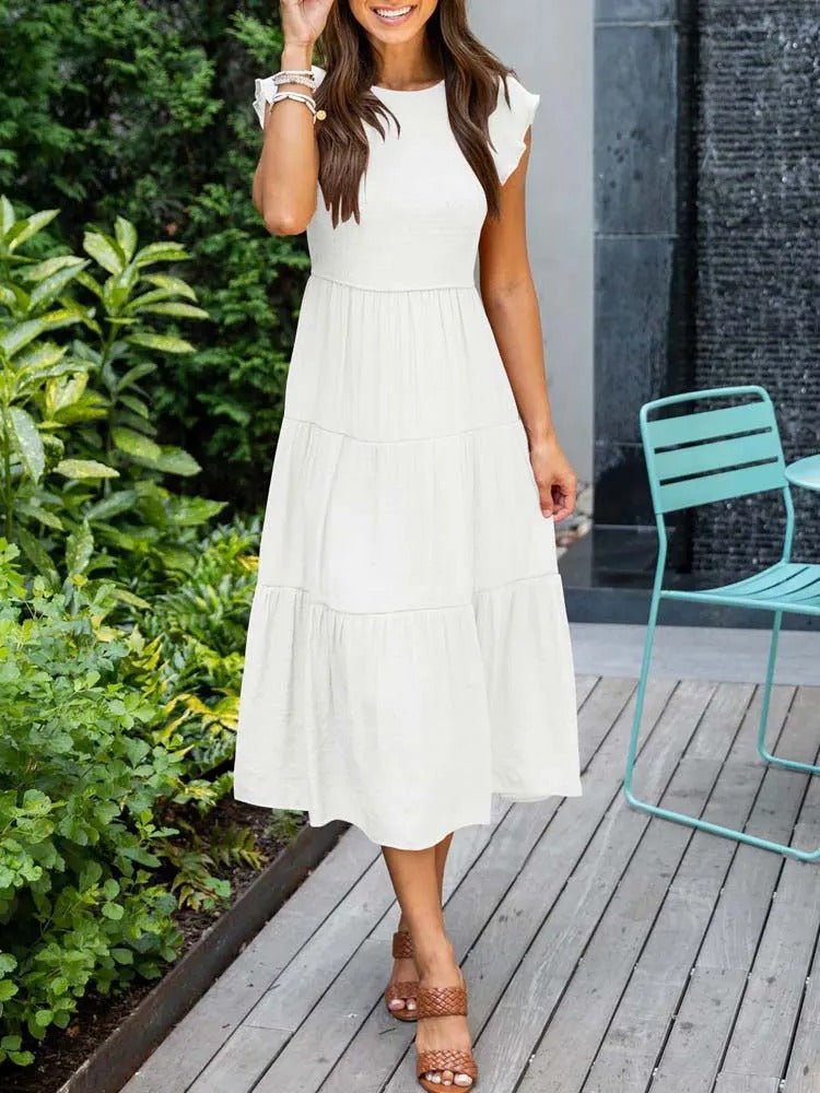 Paisley | Women's Casual Midi Dress with Ruffled Sleeves