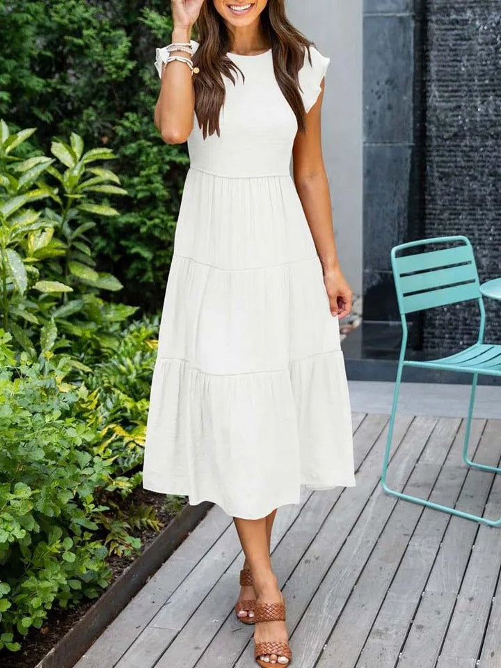 Paisley | Women's Casual Midi Dress with Ruffled Sleeves