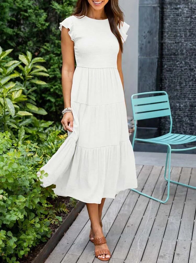 Paisley | Women's Casual Midi Dress with Ruffled Sleeves