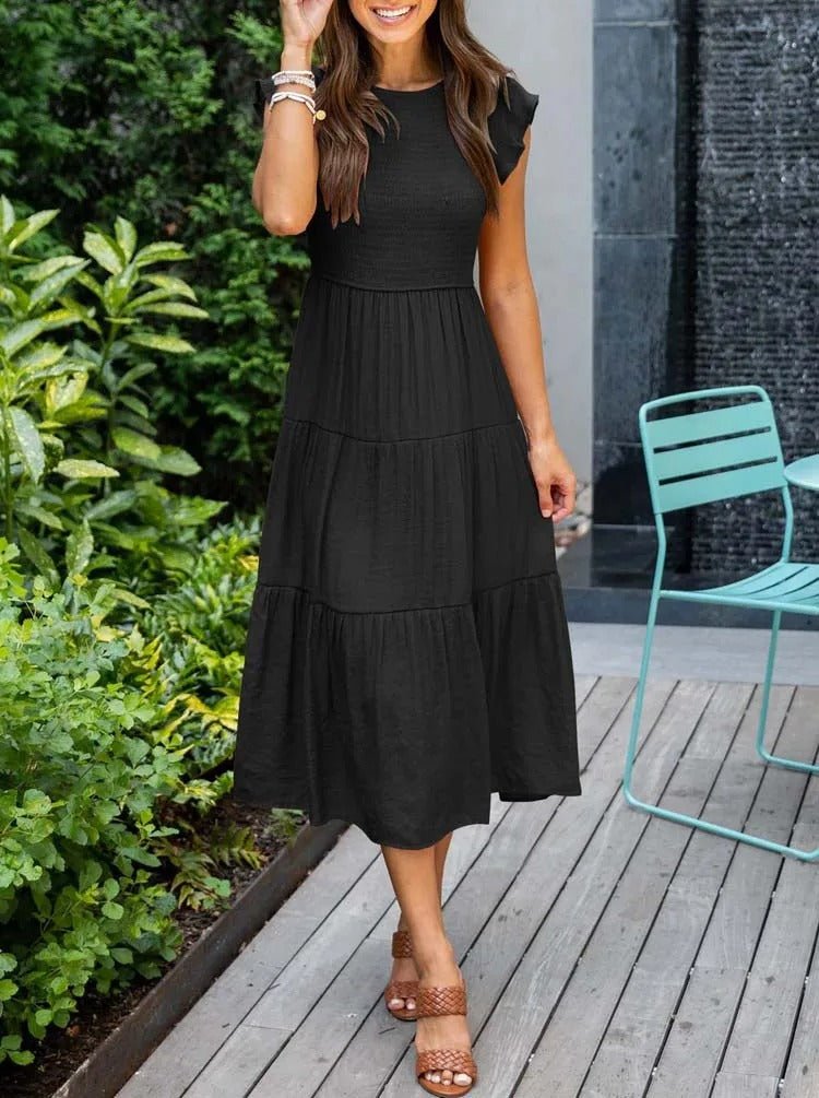 Paisley | Women's Casual Midi Dress with Ruffled Sleeves