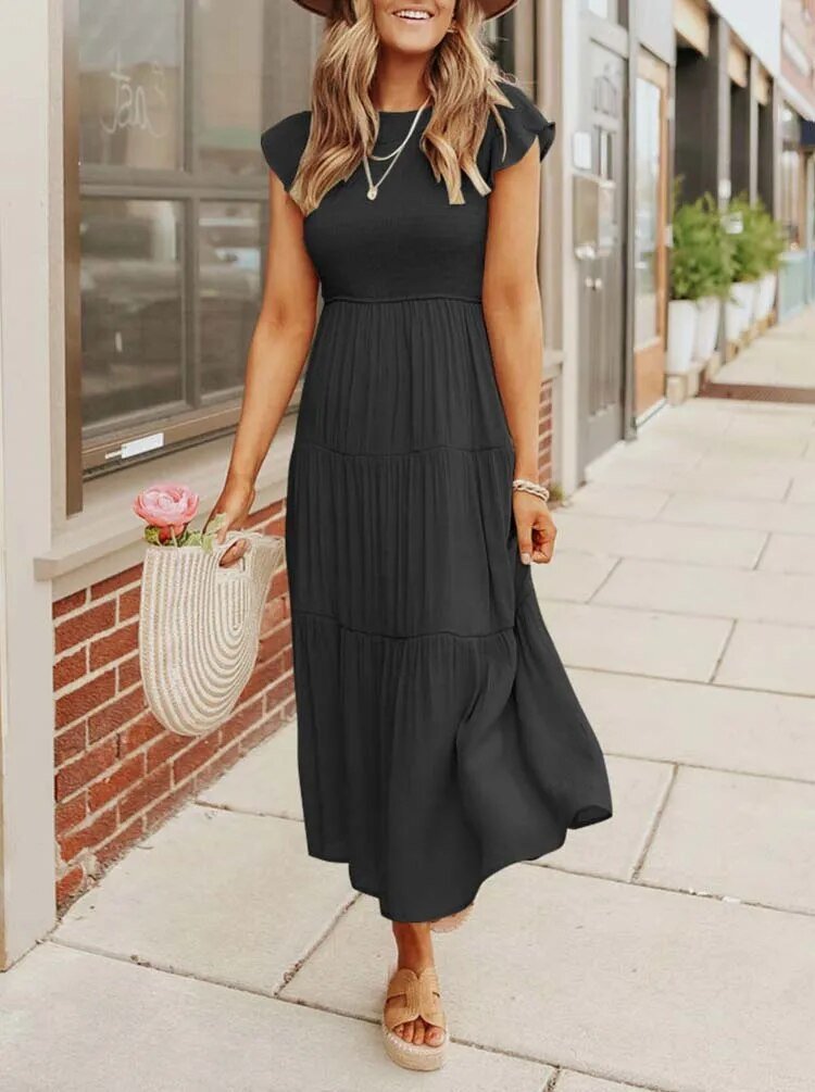 Paisley | Women's Casual Midi Dress with Ruffled Sleeves