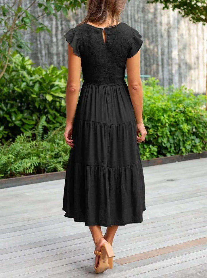 Paisley | Women's Casual Midi Dress with Ruffled Sleeves
