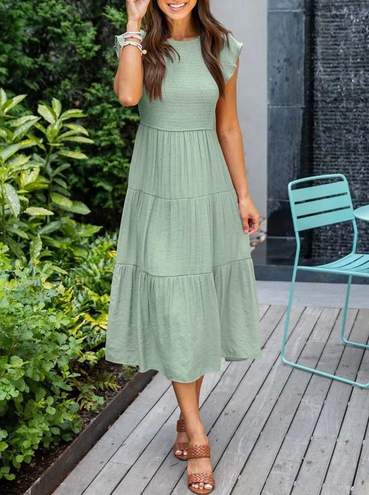 Paisley | Women's Casual Midi Dress with Ruffled Sleeves