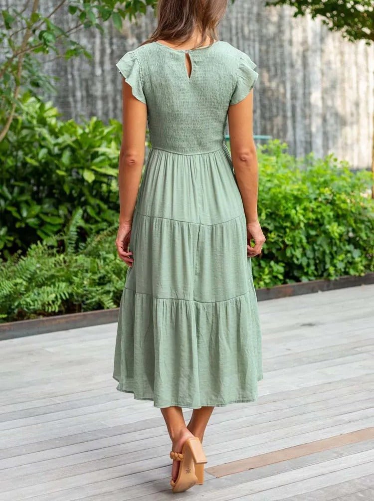 Paisley | Women's Casual Midi Dress with Ruffled Sleeves