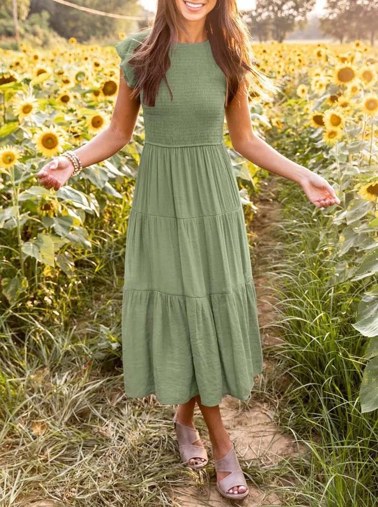 Paisley | Women's Casual Midi Dress with Ruffled Sleeves