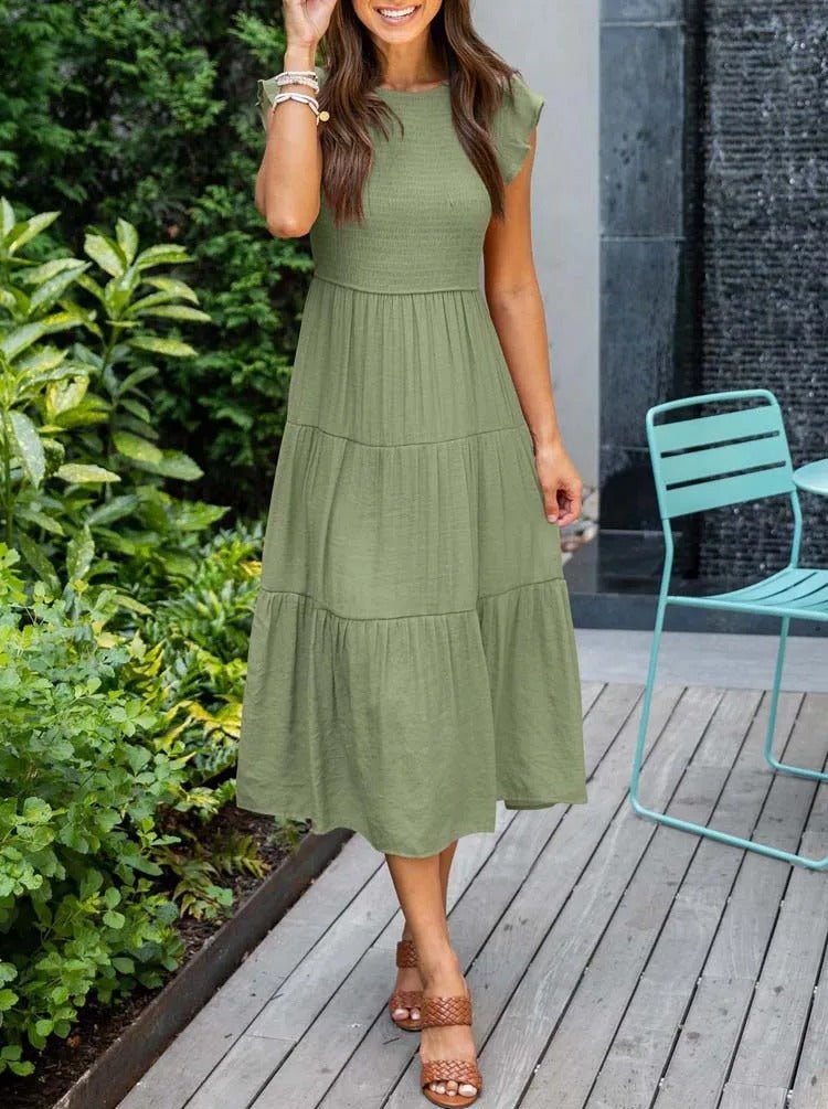 Paisley | Women's Casual Midi Dress with Ruffled Sleeves