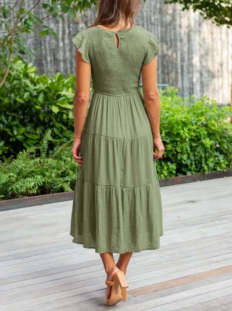 Paisley | Women's Casual Midi Dress with Ruffled Sleeves