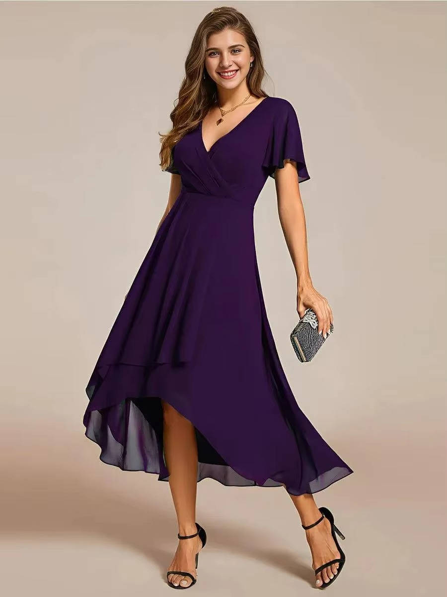 Sina | Women’s V-Neck Chiffon Wedding Guest Midi Dress