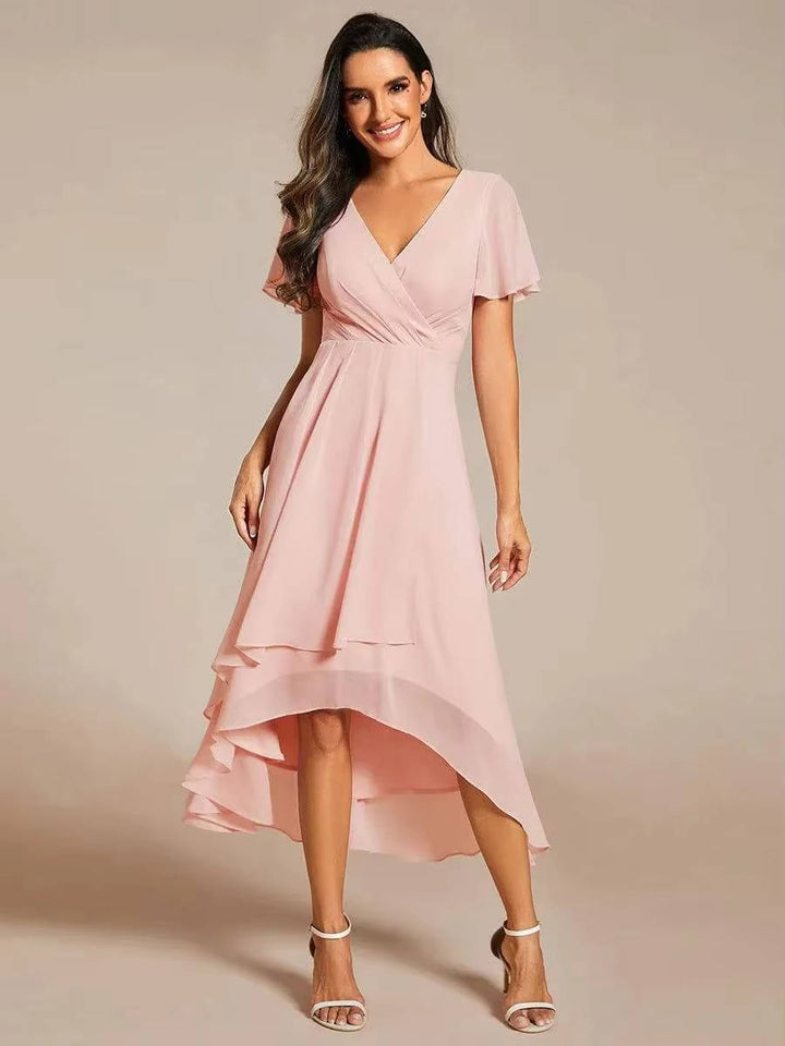 Sina | Women’s V-Neck Chiffon Wedding Guest Midi Dress