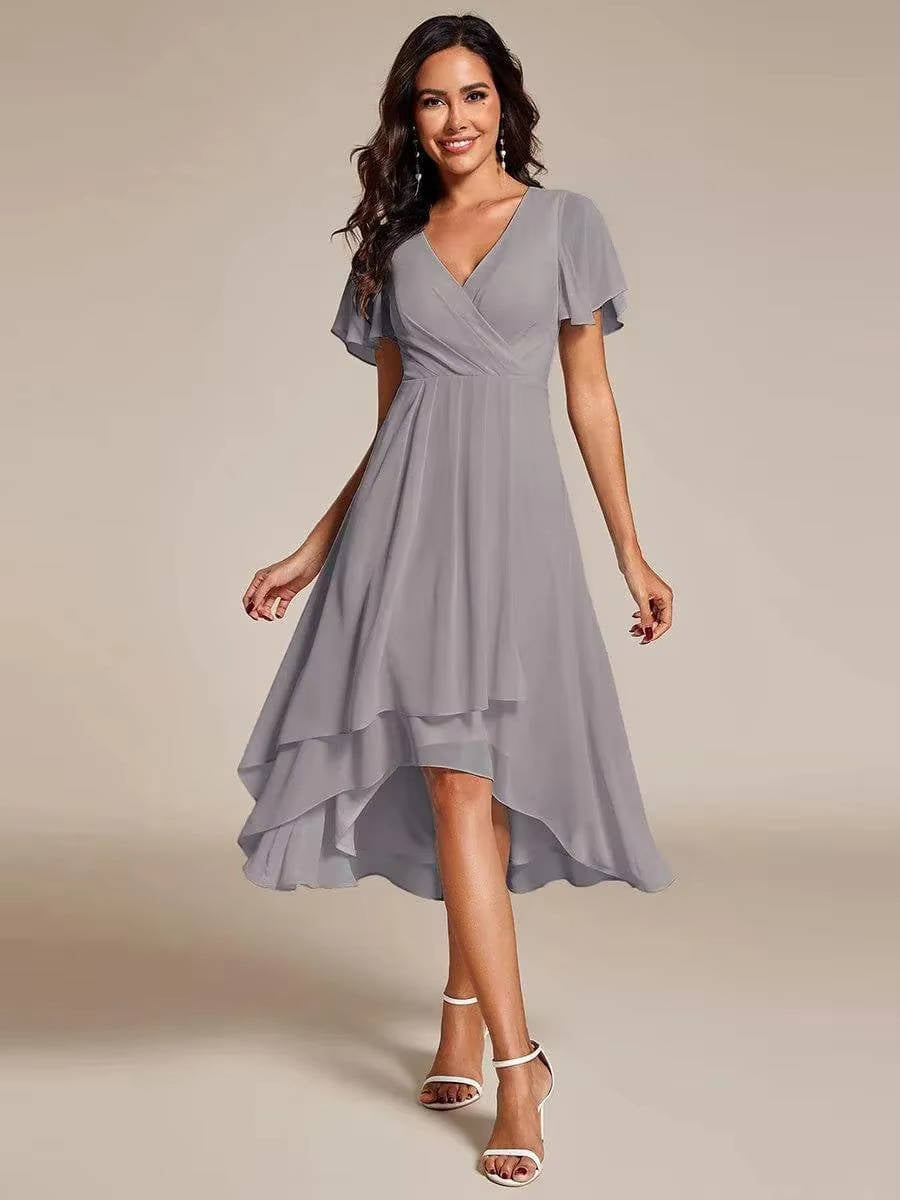Sina | Women’s V-Neck Chiffon Wedding Guest Midi Dress