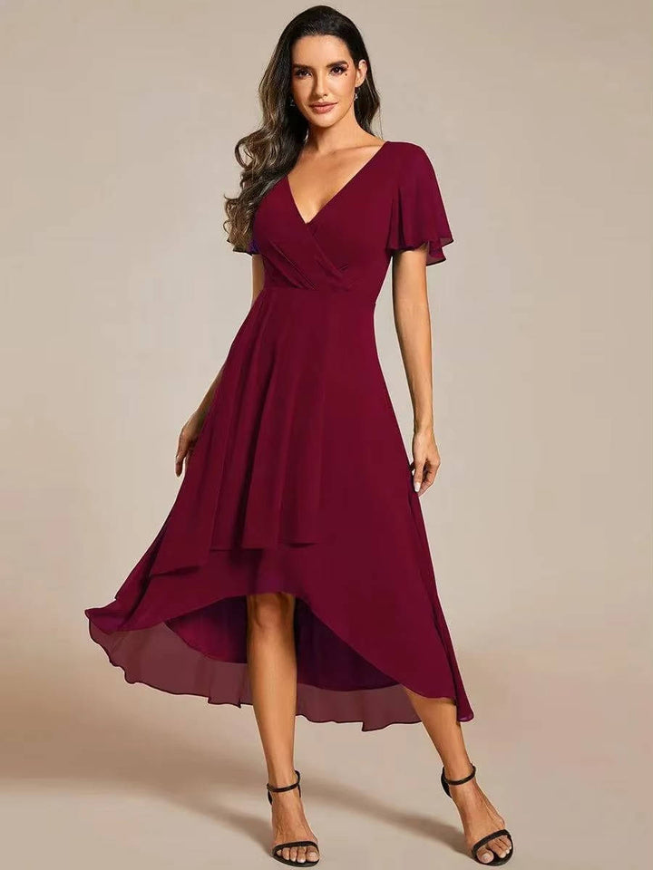 Sina | Women’s V-Neck Chiffon Wedding Guest Midi Dress