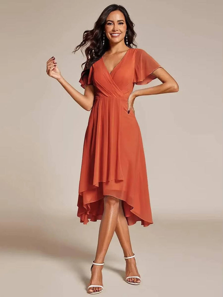 Sina | Women’s V-Neck Chiffon Wedding Guest Midi Dress