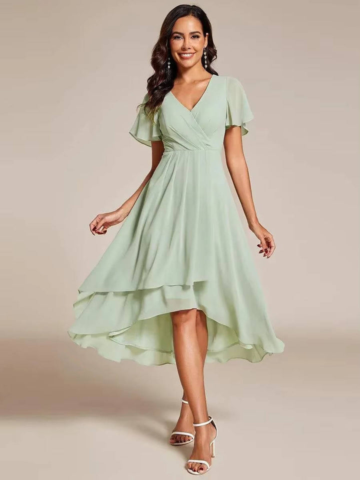 Sina | Women’s V-Neck Chiffon Wedding Guest Midi Dress
