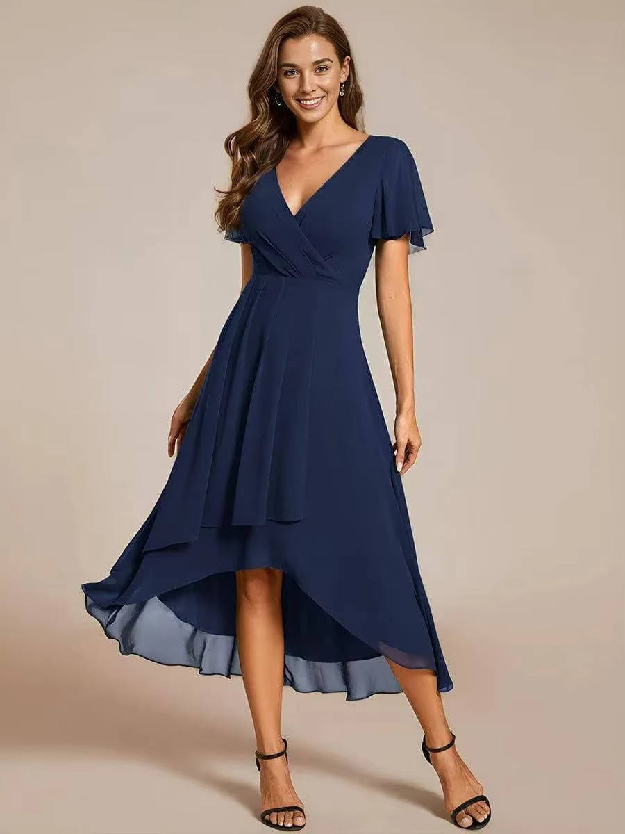 Sina | Women’s V-Neck Chiffon Wedding Guest Midi Dress